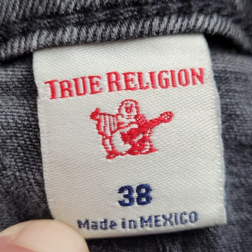 🖤True Religion Jeans Mens 38 (35x33) Black Ricky Flap SN Straight Leg Denim